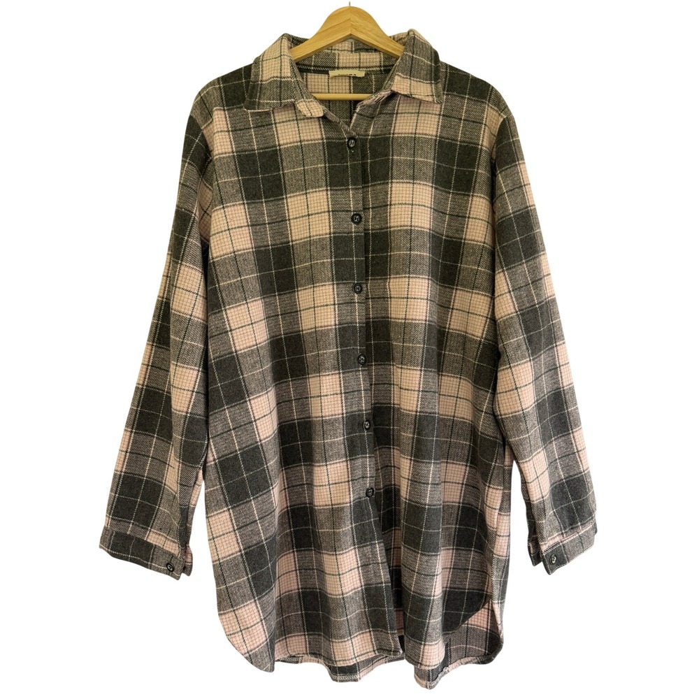 Adora Women Pink Charcoal Plaid Button Down Shacket Side Pockets 2XL CEJ1987CX